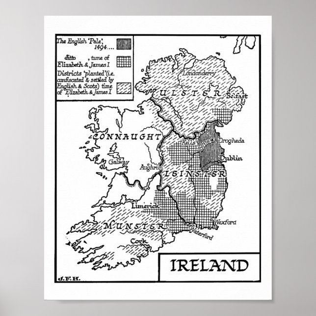 Affiche Illustration De L'Ancienne Carte Mondiale D'Irland (Devant)