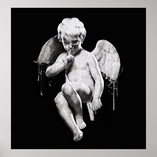 Affiche Illustration de l'ange foncé. Design Tatouage Crân (Devant)