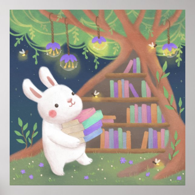 Affiche Illustration de lapin bibliophile mignon (Devant)