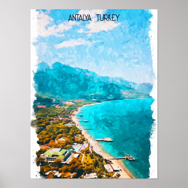 Affiche Illustration de l'aquarelle d'Antalya Turkey (Devant)