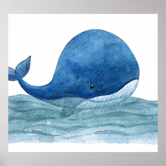 Affiche Illustration de l'aquarelle de la baleine bleue mi (Devant)