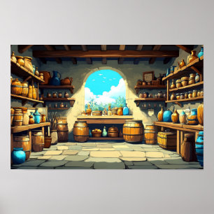 Affiche Illustration de l'aquarelle de la salle de stockag