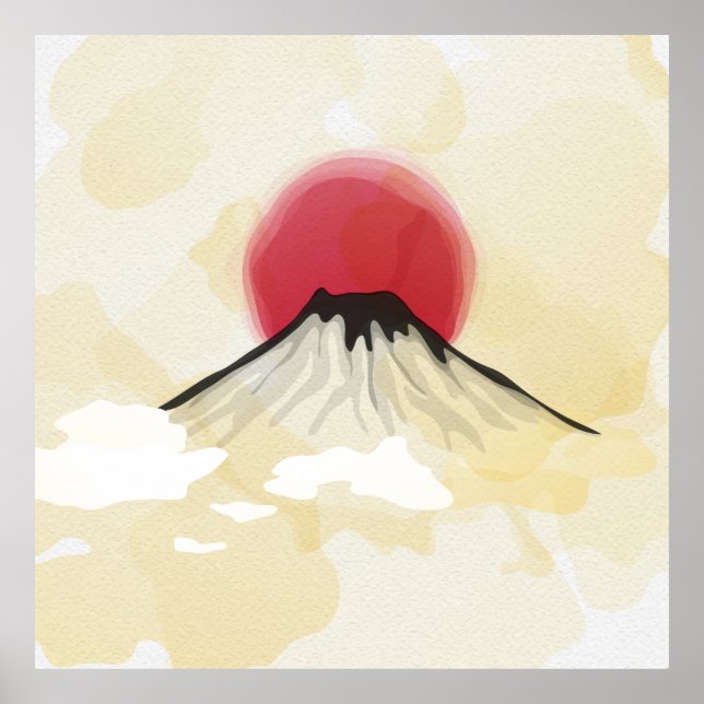 Affiche Illustration de l'aquarelle du mont Fuji (Devant)