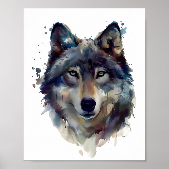 Affiche Illustration de l'aquarelle Wolf Portrait (Devant)