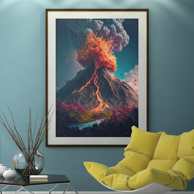 Affiche Illustration de l'arbre et du volcan en rupture (Créateur téléchargé)