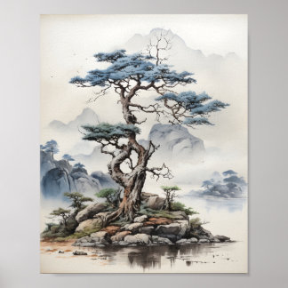 Affiche Illustration de l'art de l'arbre Bonsai dans la na