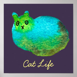 Affiche Illustration de l'art du chat bleu gras