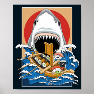 Affiche Illustration de l'attaque de requins sushis