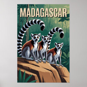 Affiche Illustration de lémurs de Madagascar Art de voyage