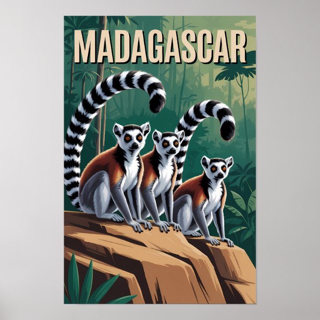 Affiche Illustration de lémurs de Madagascar Art de voyage (Devant)