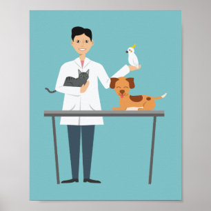 Affiche Illustration de l'homme vétérinaire en bleu avec d