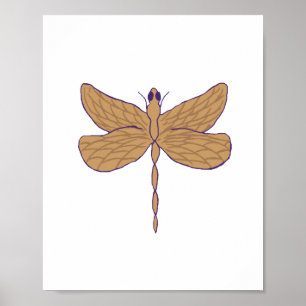 Affiche Illustration de libellule violet et tan
