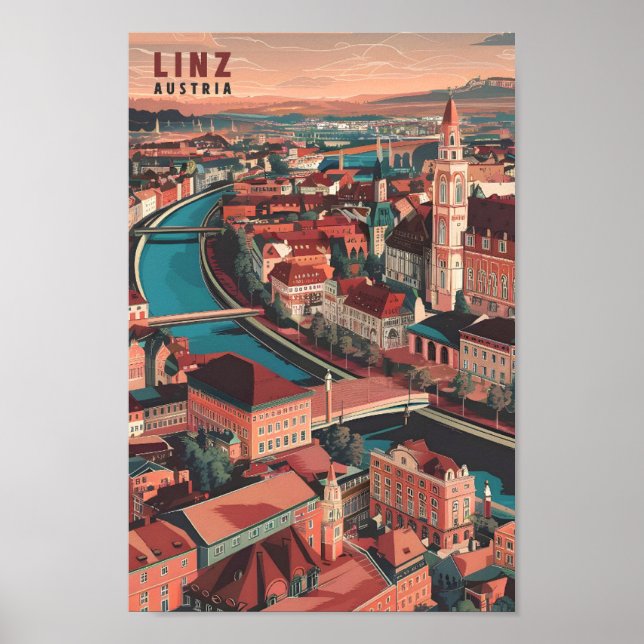 Affiche Illustration de Linz Austria Art Vintage voyage (Devant)