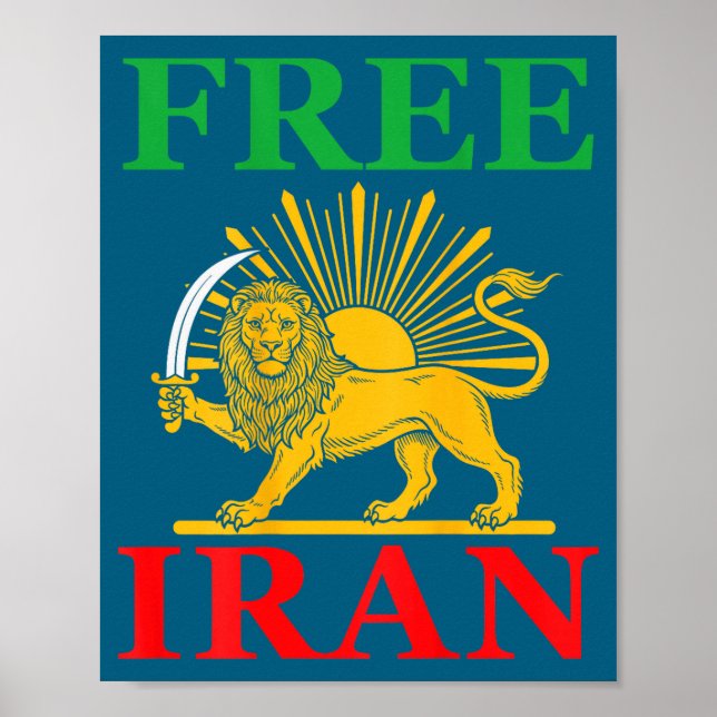 Affiche Illustration de lion de dos avec drapeau iranien d (Devant)