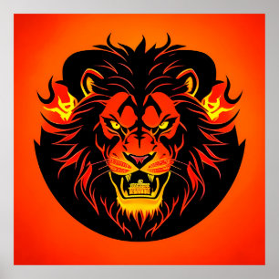 Affiche Illustration de Lion Fougueux Entouré de Flamboyan