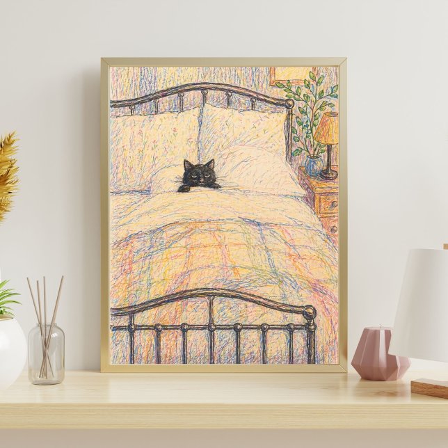 Affiche Illustration de lit douillet pour chat noir (Créateur téléchargé)