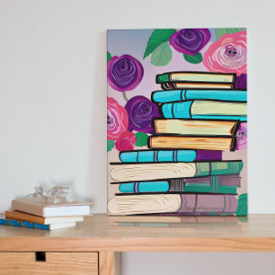 Affiche Illustration de livres et fleurs d'art numérique