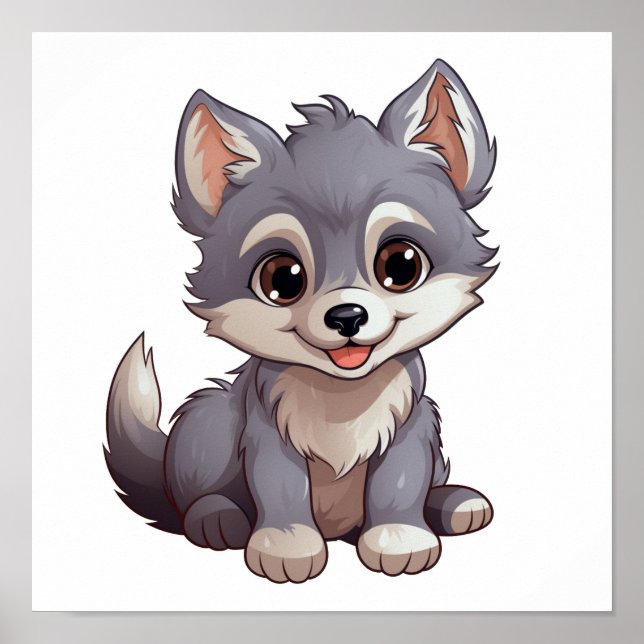 Affiche Illustration de loup de dessin (Devant)