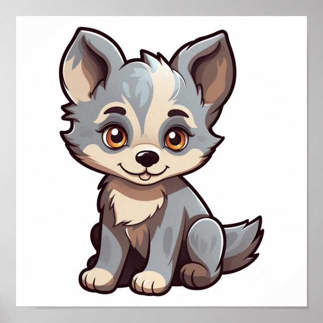 Affiche Illustration de loup de dessin (Devant)