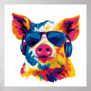 Affiche Illustration de lunettes de portrait de porc aquar