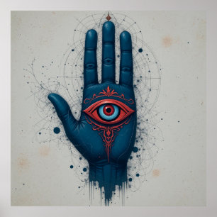 Affiche Illustration de main mystique avec œil rouge