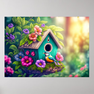 Affiche Illustration de maison d'oiseau pour ornithologues