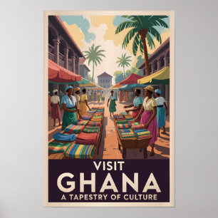 Affiche Illustration de marché ghanéen Art de voyage vinta