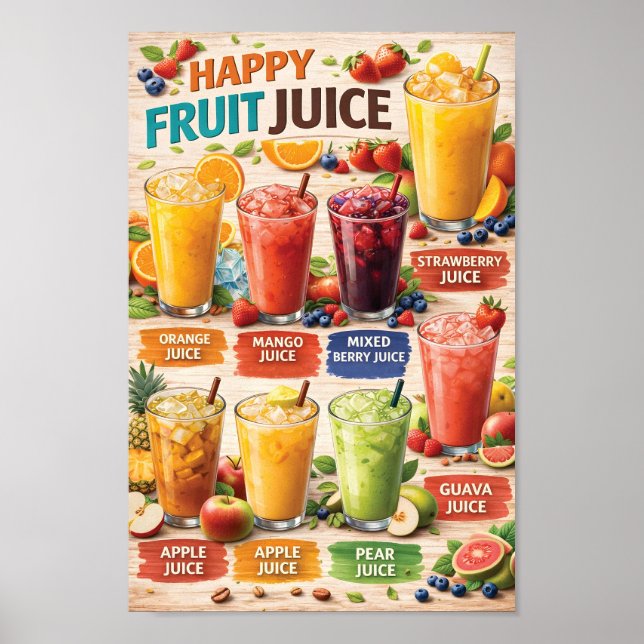 Affiche Illustration de menu de jus de fruits heureux  (Devant)