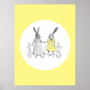 Affiche Illustration de mignonne Dancing Rabbits Nursery R