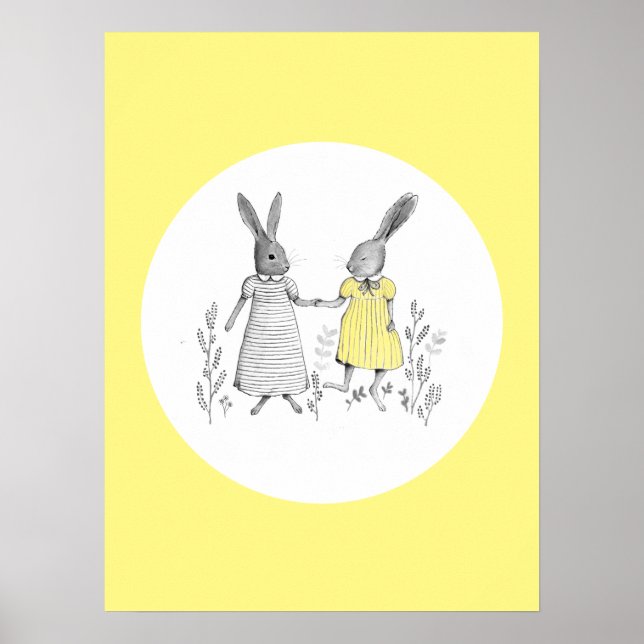 Affiche Illustration de mignonne Dancing Rabbits Nursery R (Devant)