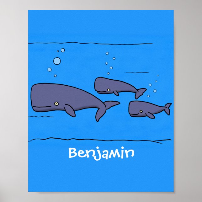 Affiche Illustration de mignonne migratrice de baleines à  (Devant)
