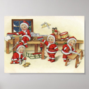 Affiche Illustration de mignonne Vintage Baby Père Noël