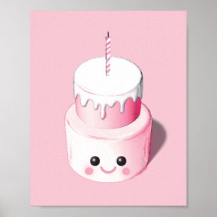 Affiche Illustration de mini-gâteau rose mignon