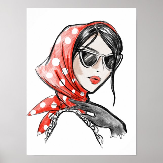 Affiche Illustration de mode femme en châle rouge (Devant)