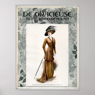 Affiche Illustration de mode vintage Dame en Casquette de