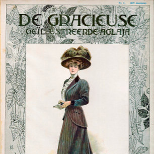 Affiche Illustration De Mode vintage Dame Tenant Un Livre