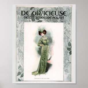 Affiche Illustration de mode vintage Elite Lady Green Gown