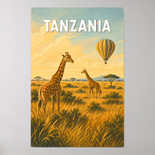 Affiche Illustration de montgolfière à air chaud en Tanzan