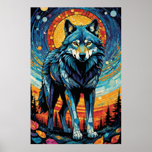 Affiche Illustration de mosaïque colorée du loup majestueu