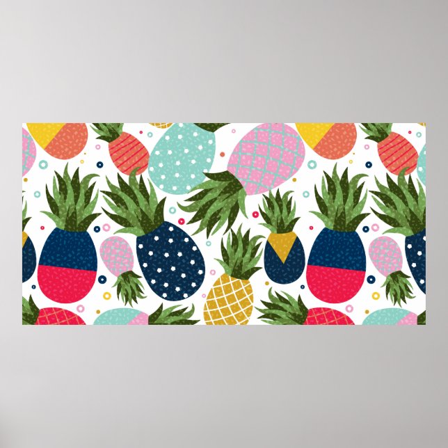 Affiche Illustration de motif transparent d'ananas, coloré (Devant)