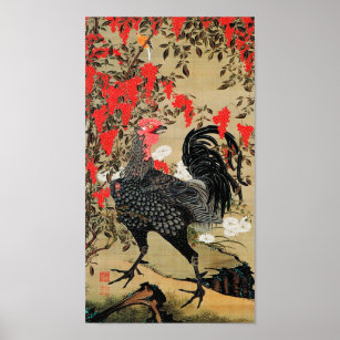 Affiche Illustration de Nandina et Rooster par Ito Jakuchu