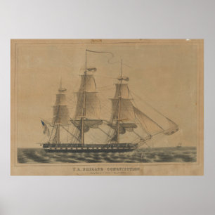 Affiche Illustration de navire vintage USS Constitution (1