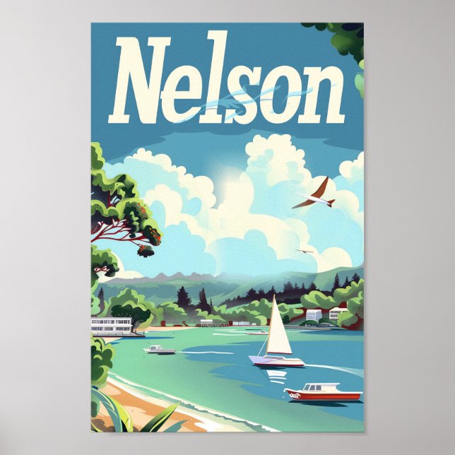 Affiche Illustration de Nelson New Zealand Vintage voyage (Devant)