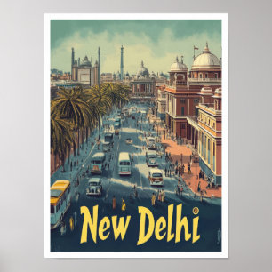 Affiche Illustration de New Delhi India Art Vintage voyage