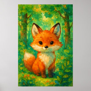 Affiche Illustration de nurserie au renard mignon aquarell