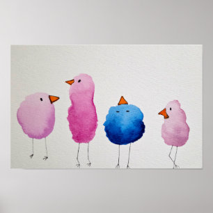 Affiche Illustration de oiseaux minimaliste fantaisiste