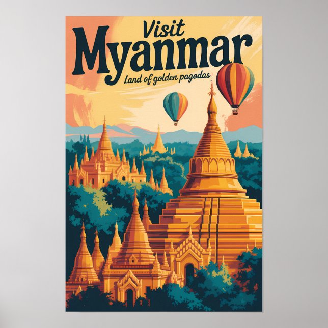 Affiche Illustration de pagodes du Myanmar Art de voyage v (Devant)