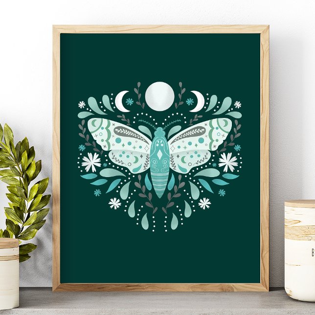 Affiche Illustration de papillon abstrait sarcelle et blan (Créateur téléchargé)
