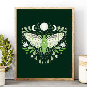 Affiche Illustration de papillon abstrait vert et blanc mo