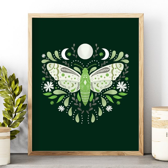 Affiche Illustration de papillon abstrait vert et blanc mo (Créateur téléchargé)